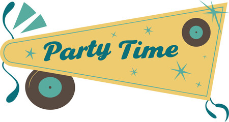 Retro party time design evokes fun celebration, perfect for invitations, posters, and social media graphics with a vintage vibe