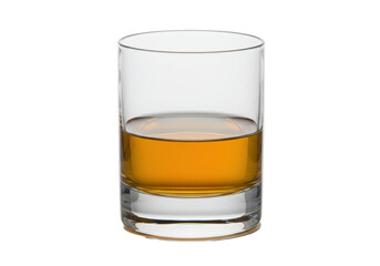 Isolated old fashioned glass of whiskey drink or bourbon, amber liquid, refreshment