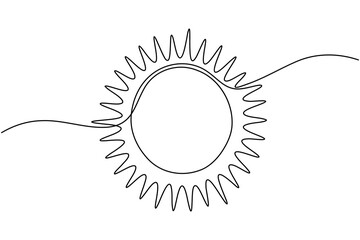 Evening sunset continuous one line drawing minimal nature landscape outline vector illustration on white background