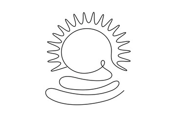 Evening sunset continuous one line drawing minimal nature landscape outline vector illustration on white background