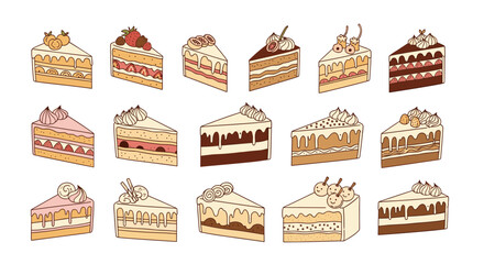 A delightful collection of various cake slices showcasing different frosting flavors and toppings for a festive celebration.