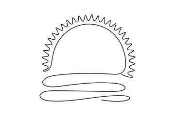 Evening sunset continuous one line drawing minimal nature landscape outline vector illustration on white background