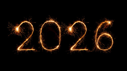 2026 happy new year fireworks celebration written sparkling at a night