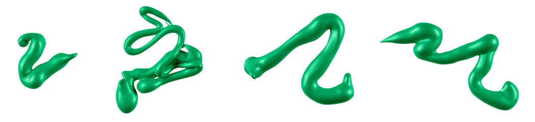 Abstract paint squiggles in green isolated on white background