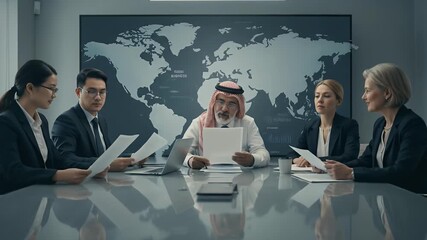 Realistic meeting of diverse business people discussing global strategy around a conference table - Powered by Adobe