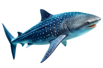 Whale shark isolated on transparent background, the largest known fish species