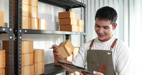 A confident online entrepreneur managing customer orders and digital marketing for his e-commerce business, symbolizing innovation, technology, and customer service excellence in modern trade.