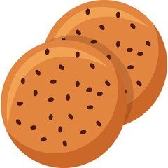 Two Round Brown Cookies with Dark Speckles on a Transparent Background