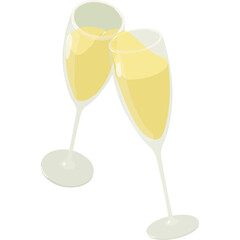 Two Champagne Glasses Clinking Together Filled With Yellow Sparkling Wine With A White Background And A Transparent Background