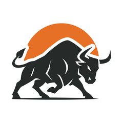 Dynamic Bull Logo With Orange Sun