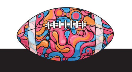 Colorful abstract art illustration of an American football in a graphic style