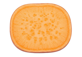 Isolated slice of fresh sweet potato, nutrient-dense and a healthy addition to any meal