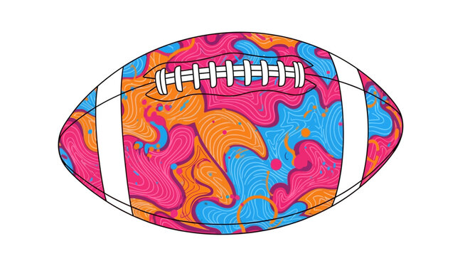 Vibrant American football illustration featuring a dynamic abstract pattern in bold pink, orange, and blue hues, embodying energetic sports design