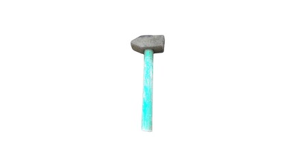 Old mallet on white background. Isolated tool for beating wall and bricks without damaging it.