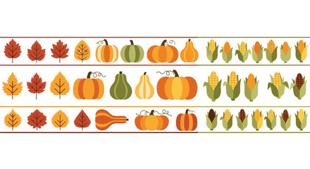 Autumnal Bountiful Harvest A Vector Illustration of Fall Leaves, Pumpkins, and Corn