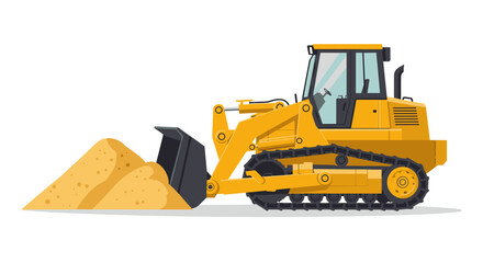 Heavy Duty Yellow Bulldozer with Bucket Full of Sand on White Background, Construction Equipment Illustration