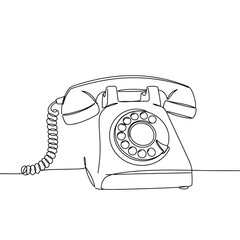 Vintage landline phone in minimalist continuous line style vector. Symbol of communication and connection with family and friends
