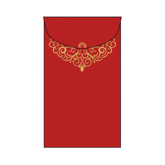 Red envelope with gold decorative print for festive occasions. Asian style celebrations. Chinese new year gifts and letters for birthdays and money present