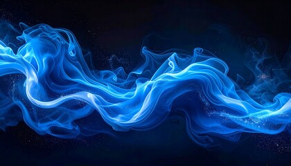 An abstract depiction of vibrant blue, flowing smoke against a dark background