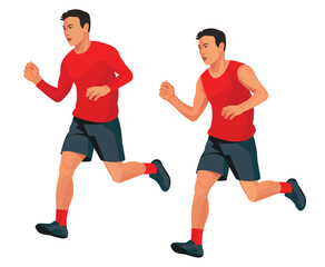 Japanese, Korean, or Chinese runner participating in a race wearing a red summer and winter T-shirt