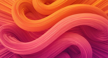 digital wallpaper featuring glossy, thread-like geometric shapes in a range of orange, pink, and purple hues.
