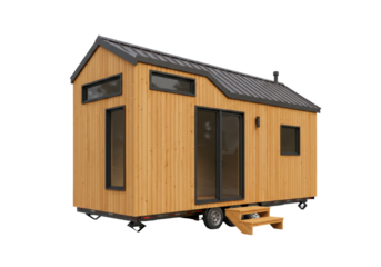 Isolated Modern Tiny House on Wheels Minimalist Mobile Home Natural Light with Dark Roof