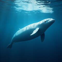 Fototapeta premium Beluga Whale Swimming Underwater with Light Reflection, Digital Ocean Illustration