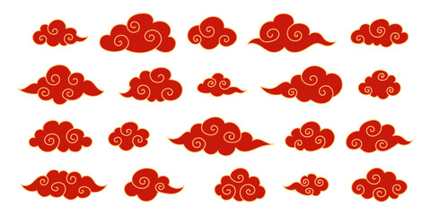 Set of Asian clouds. Traditional Chinese and Japanese clouds. Decorative and ornamental design of clouds for decor. Vector illustration. © Tetiana
