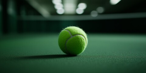 Closeup of a Neon Green Tennis Ball Positioned for Play, Ready for an Exciting Indoor Game Session