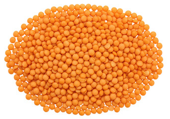 Isolated mound of orange split lentils, healthy and nutritious dry food, good source of fiber