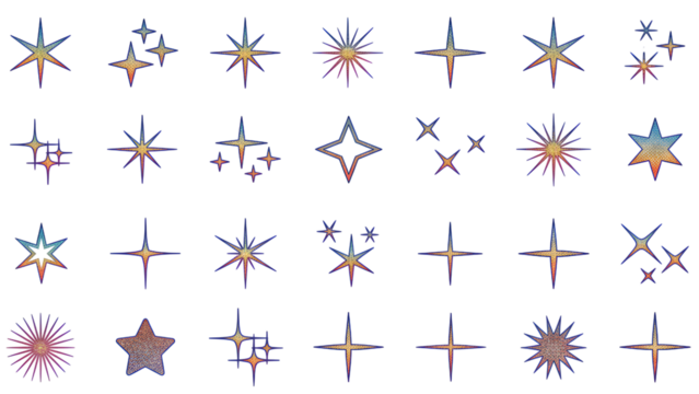 Sparkle Star Icon Set - Vector Stock Illustration. Different forms of stars, constellations, galaxies stock illustration - Powered by Adobe