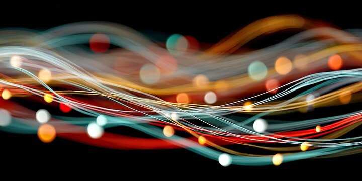 Dynamic Illumination in Dark Design with Waving Forms and Glowing Strings in Abstract Art