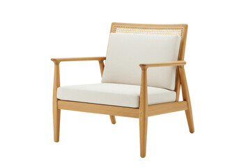 Fototapeta premium Isolated modern armchair with wooden frame and cushions for living room furniture design