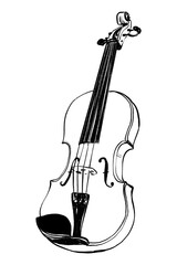 violin isolated Musical Instruments Stringed Instruments Jazz Classic Hand Drawn Line Art on Transparent Background © 7nov.studio