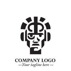 Obraz premium Head of Robot Logo Symbol in Black on the White Background Futuristic Minimalist Illustration