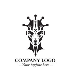 Head of Robot Logo Symbol in Black on the White Background Futuristic Minimalist Illustration