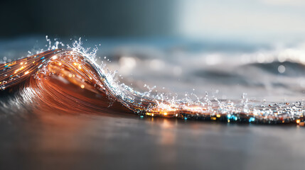 A mesmerizing close-up of a shimmering wave, capturing the beauty and intricacies of water and light.