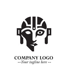 Head of Robot Logo Symbol in Black on the White Background Futuristic Minimalist Illustration