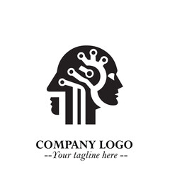 Head of Robot Logo Symbol in Black on the White Background Futuristic Minimalist Illustration