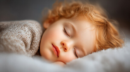 A peaceful child sleeping softly, showcasing innocence and tranquility, perfect for lifestyle and family themes.