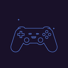 Cute vector illustration of a gaming controller with a smiling face, for gaming apps and websites
