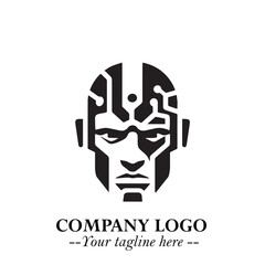Head of Robot Logo Symbol in Black on the White Background Futuristic Minimalist Illustration
