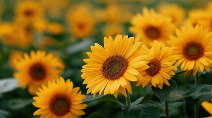 Fototapeta premium Golden Sunflowers in Serene Summer Field
