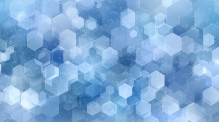 Abstract blue hexagon background in soft watercolor style with frosty texture, modern winter-themed design for holiday, tech, or seasonal use