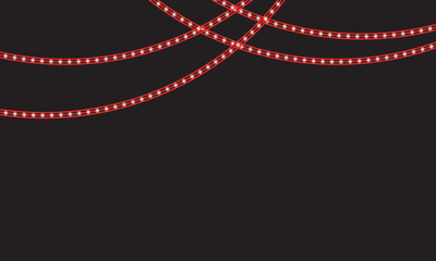 Curved red neon light lines on black background. Abstract glowing red curved lines intersect on a dark background, resembling illuminated neon paths or digital light trails.

