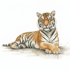 Obraz premium Majestic Watercolor Tigers on White Background – Artistic Wildlife Illustrations in High Resolution