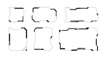 Obraz premium Futuristic HUD frames in a high-tech sci-fi style on grid white background. Collection for games, cyberpunk or UI UX design. Trendy vector illustration