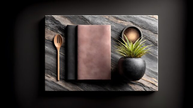 Flat lay moodboard for interior design featuring dusty pink suede, jet black lacquered sample, and pale grey marble.