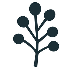 Black berry branch with round dots, ideal for minimalist, monochrome, or winter-themed decorative elements and patterns.
