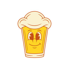 Funny emoticon beer glass cartoon character smiling vector flat illustration. Cute comic adorable malt alcohol foamy beverage mascot with positive emotion for cheers drink party